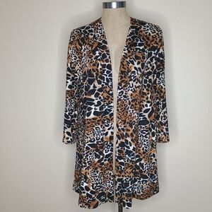 SLINKY BRAND Overblouse Womens Sz S Vtg 90s Stretch Open Front Leopard Mob Wife